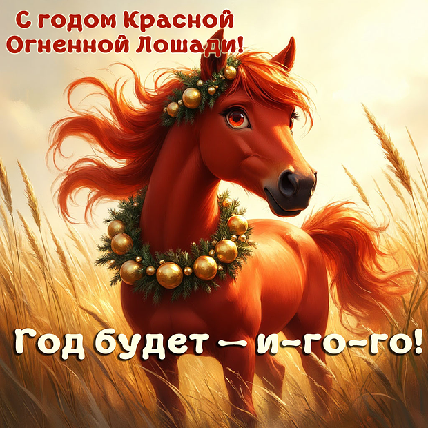 Скачать открытку с годом Красной Огненной Лошади
