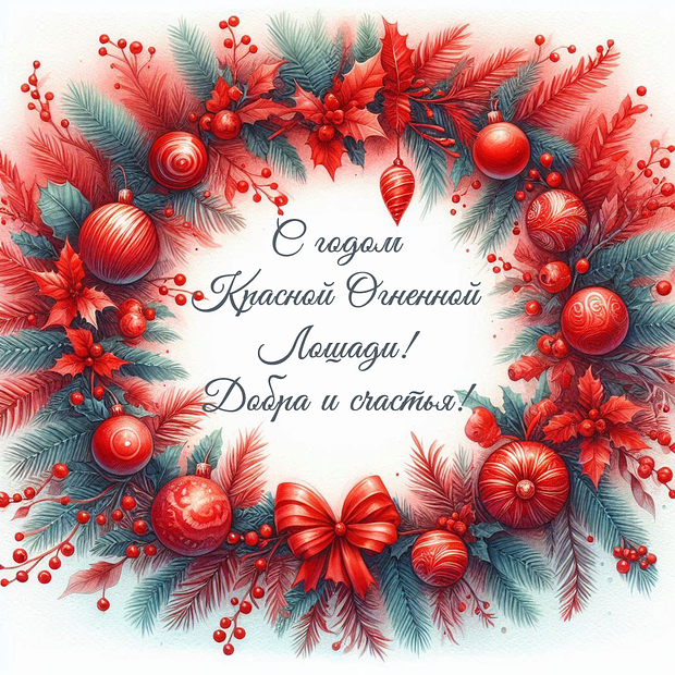 Открытка с годом Красной Огненной Лошади с теплыми словами
