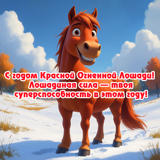 Картинка с поздравлением с годом Красной Лошади
