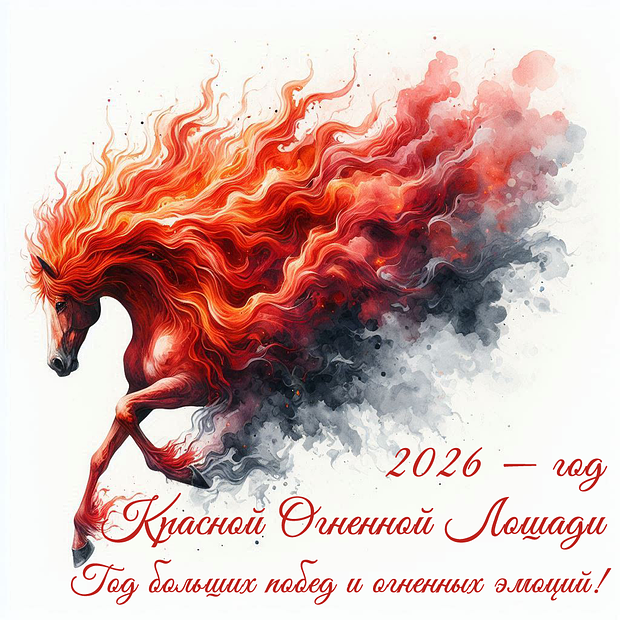 Оригинальная открытка с годом Красной Лошади
