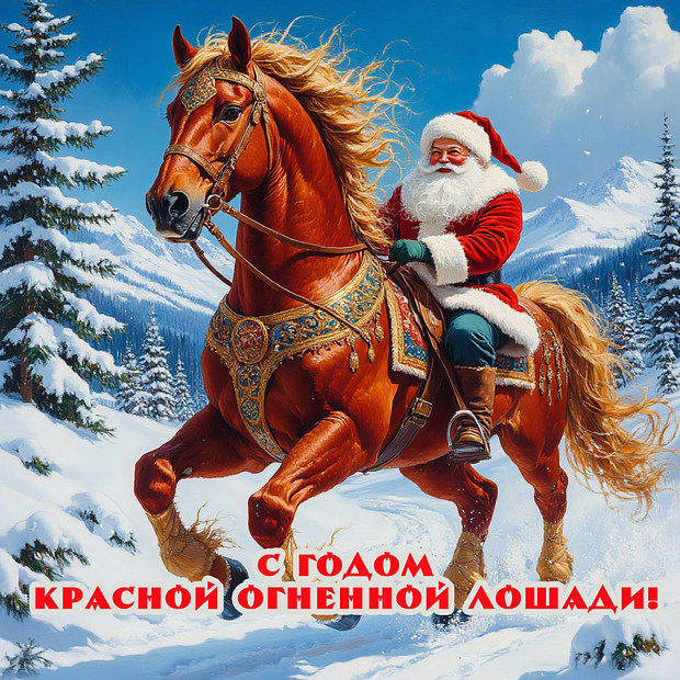 Скачать открытку с годом Красной Огненной Лошади
