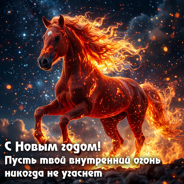 Картинка с поздравлением с годом Красной Лошади
