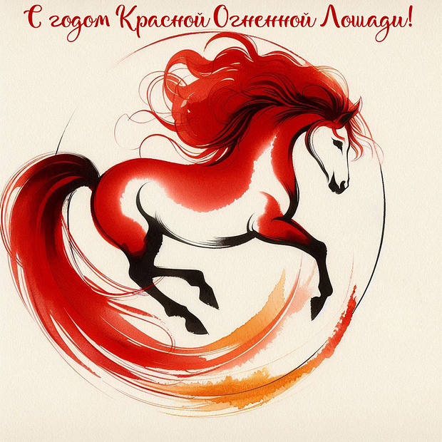 Оригинальная открытка с годом Красной Лошади
