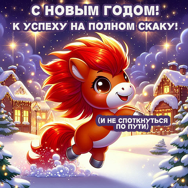 Открытка с годом Красной Огненной Лошади

