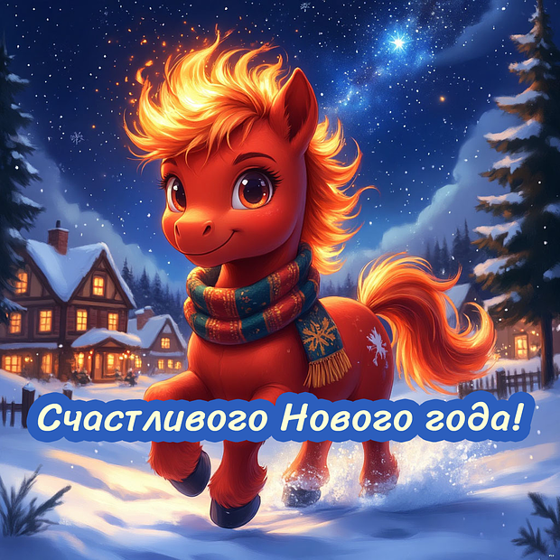 Открытка с годом Красной Лошади 2026
