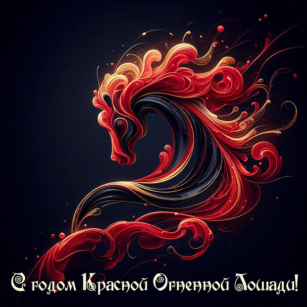 Скачать открытку с годом Красной Огненной Лошади

