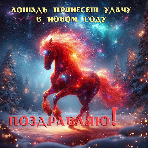 Красивая открытка с годом Красной Огненной Лошади 2026
