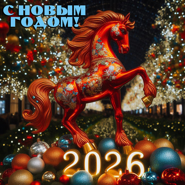 Бесплатная открытка с годом Красной Огненной Лошади
