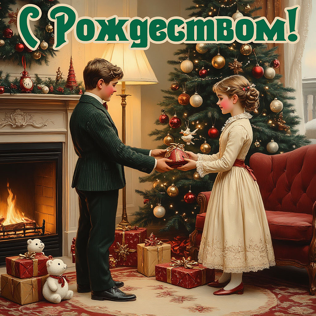 Картинка с поздравлением с Рождеством