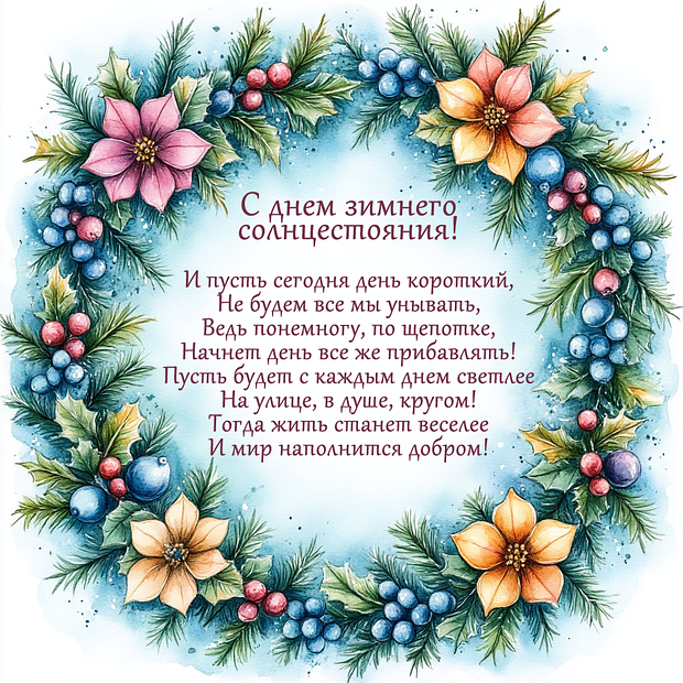 Открытка со стихами с днем зимнего солнцестояния
