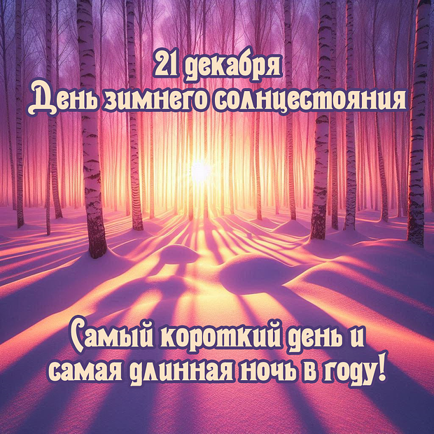 Открытка с днем зимнего солнцестояния с теплыми словами
