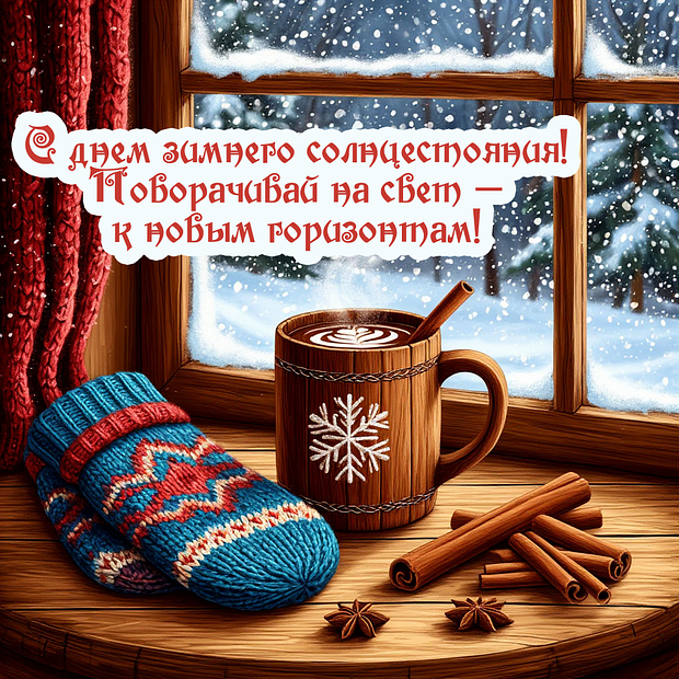 Открытка с душевным поздравлением с днем зимнего солнцестояния
