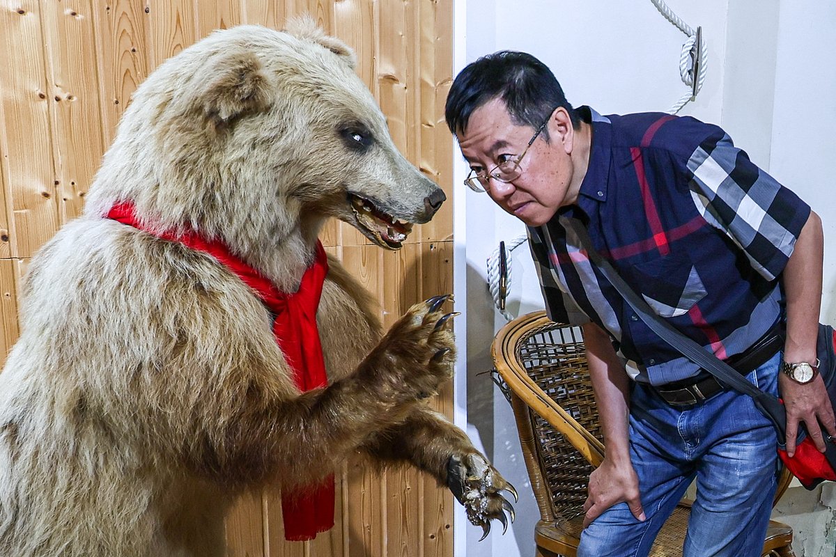 Турист из Китая в музее трепанга, Владивосток