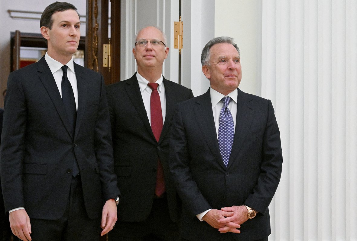 Спецпредставитель президента России Кирилл Дмитриев, спецпосланник президента США Стивен Уиткофф, зять Дональда Трампа Джаред Кушнер в Кремле, Москва, Россия, 2 декабря 2025 года