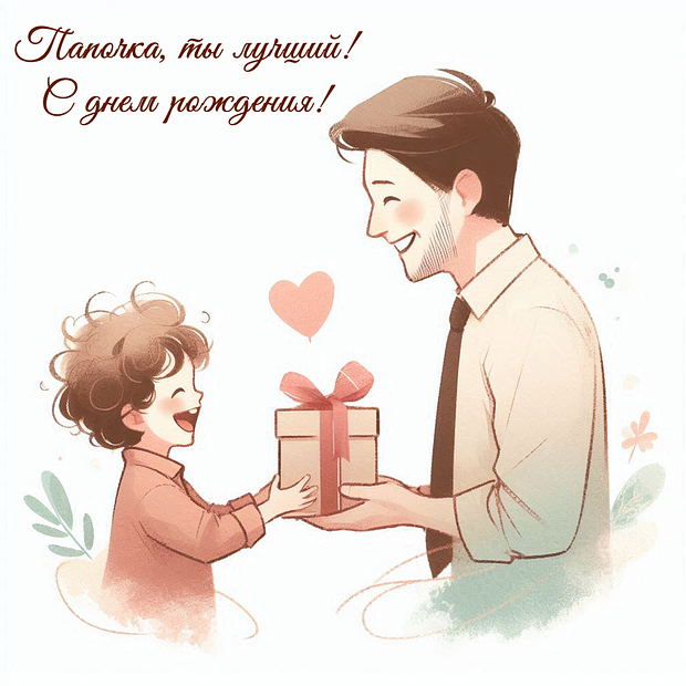 Поздравление с днем рождения папе на открытке
