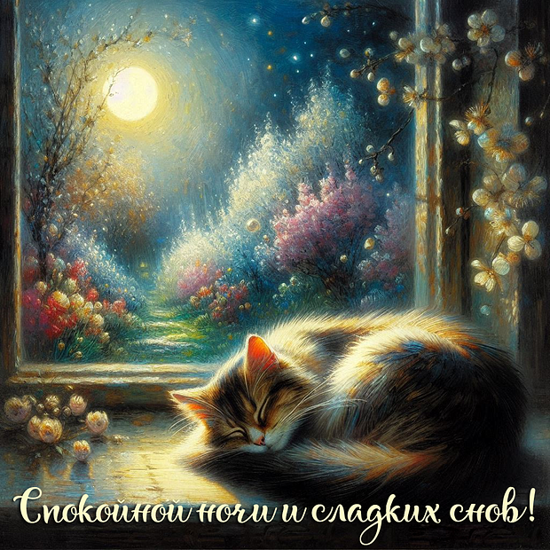 Красивая открытка с пожеланием спокойной ночи
