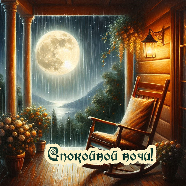 Зимняя открытка с пожеланием спокойной ночи 

