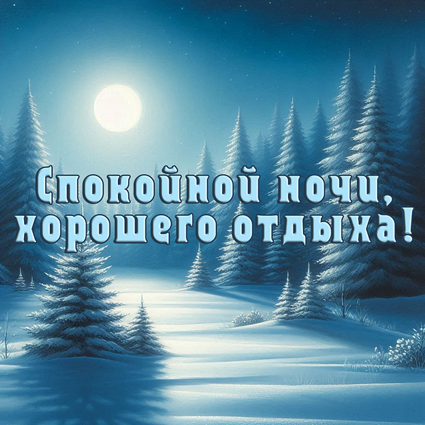 Зимняя открытка с пожеланием спокойной ночи 


