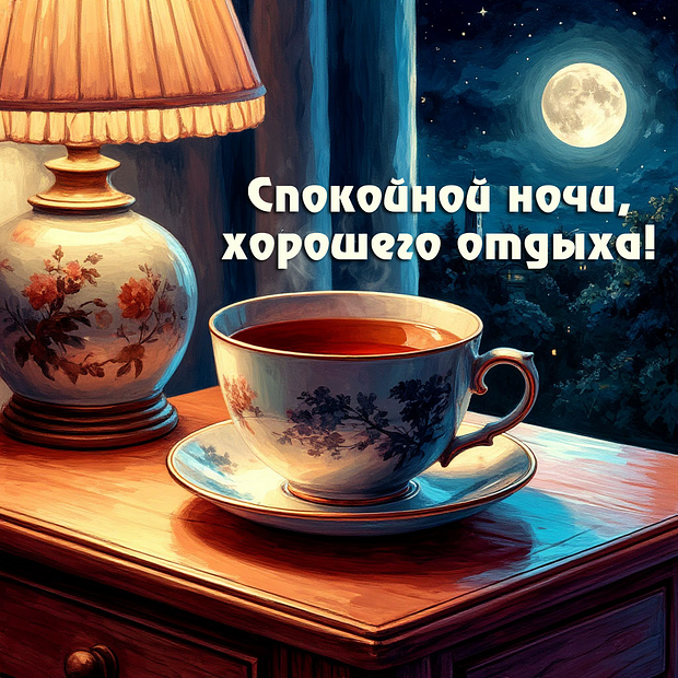 Красивая открытка с пожеланием доброй ночи
