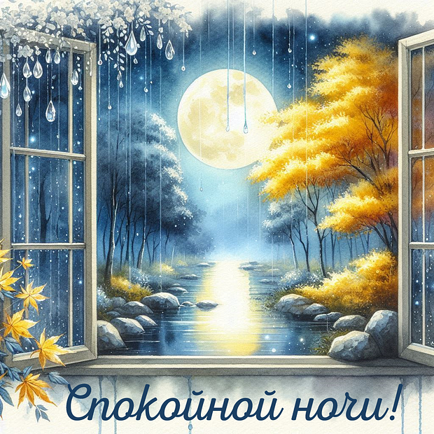 Красивая открытка с пожеланием спокойной ночи

