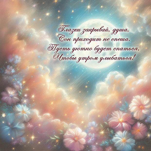 Картинка со стихами с пожеланием спокойной ночи