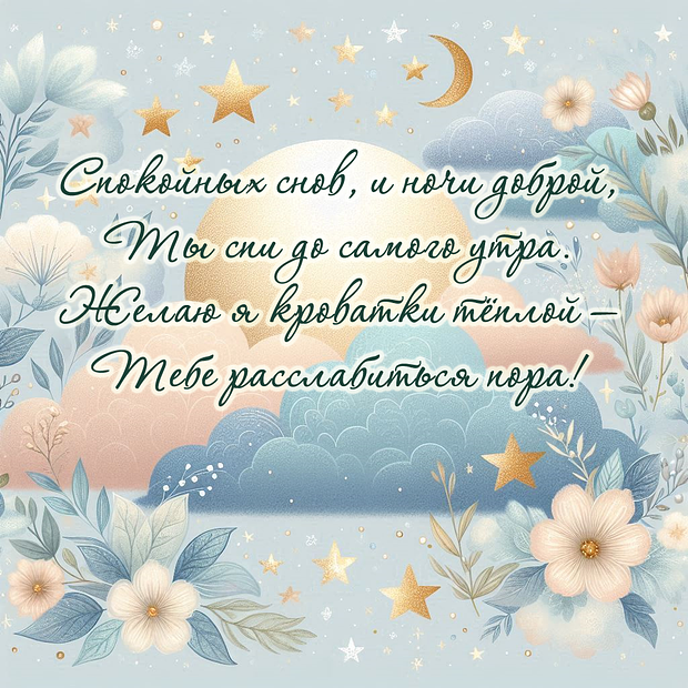 Открытка с пожеланием спокойной ночи в стихах
