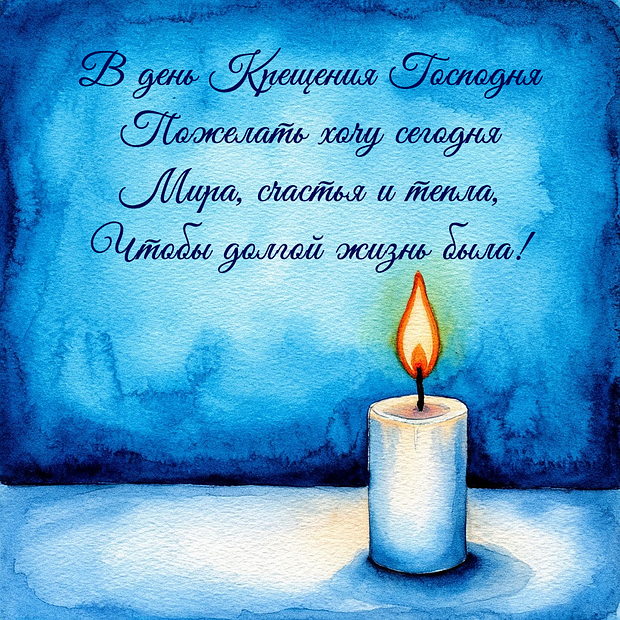 Картинка с поздравлением в стихах на Крещение
