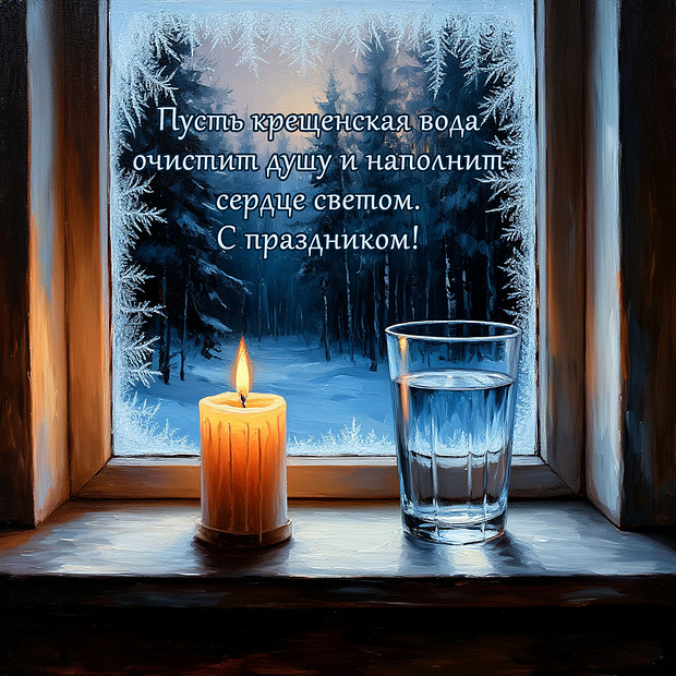 Картинка с поздравлением на Крещение
