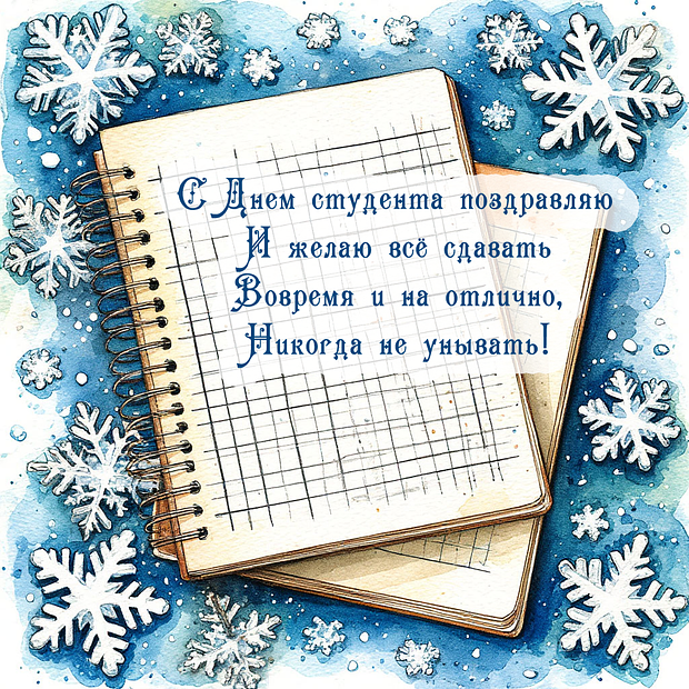 Картинка с поздравлением в стихах на День студента