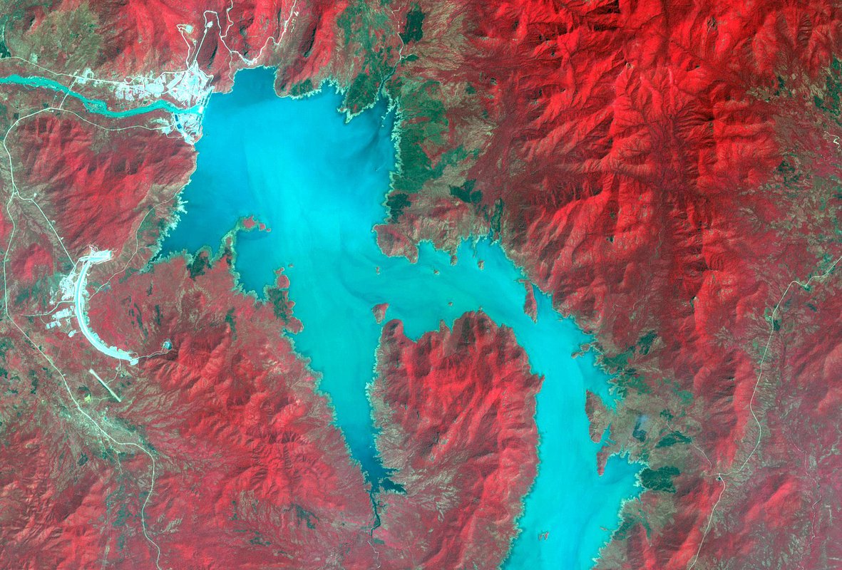 Спектральный снимок водохранилища гидроэлектростанции «Возрождение», Эфиопия, ноябрь 2020 года