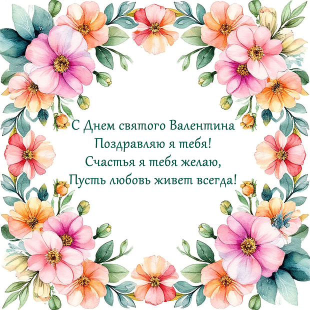 Картинка с поздравлением в стихах на День святого Валентина
