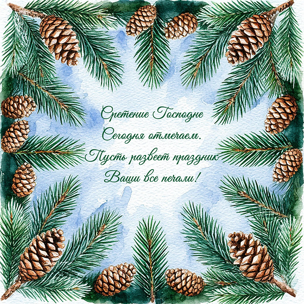 Картинка с поздравлением в стихах на Сретение

