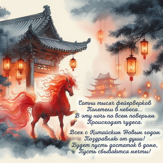 Открытка со стихами на китайский Новый год


