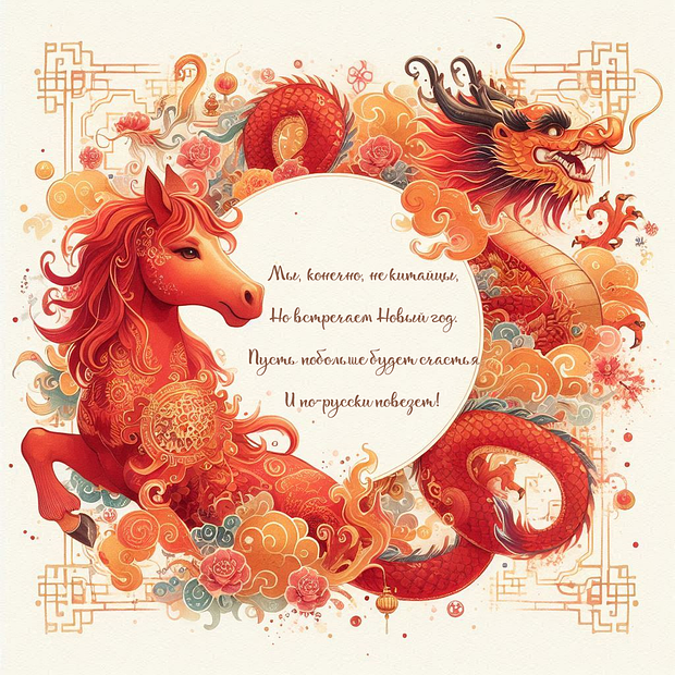 Картинка с поздравлением в стихах на китайский Новый год
