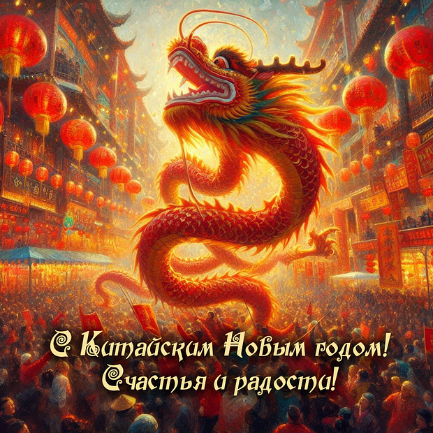 Открытка с китайским Новым годом с теплыми словами
