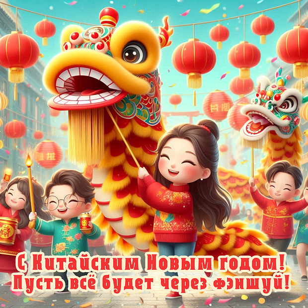 Открытка с душевным поздравлением с китайским Новым годом
