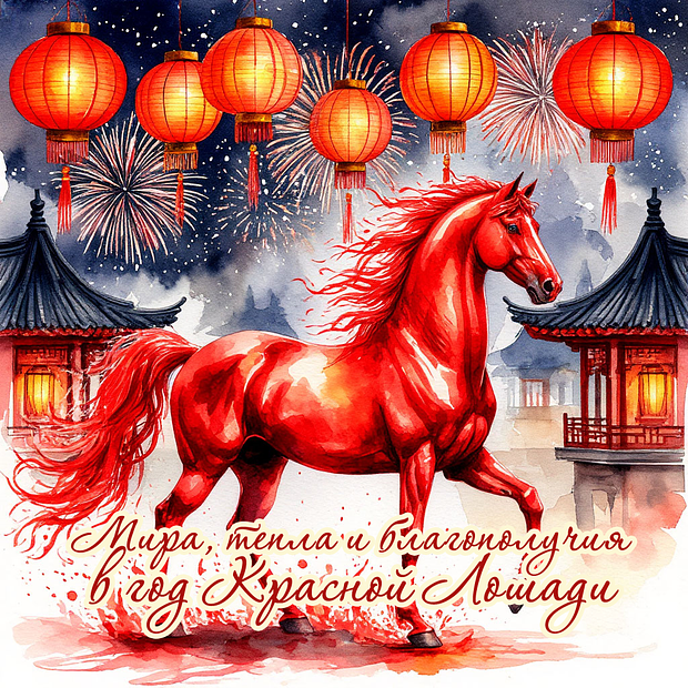Красивая открытка с китайским Новым годом 2026