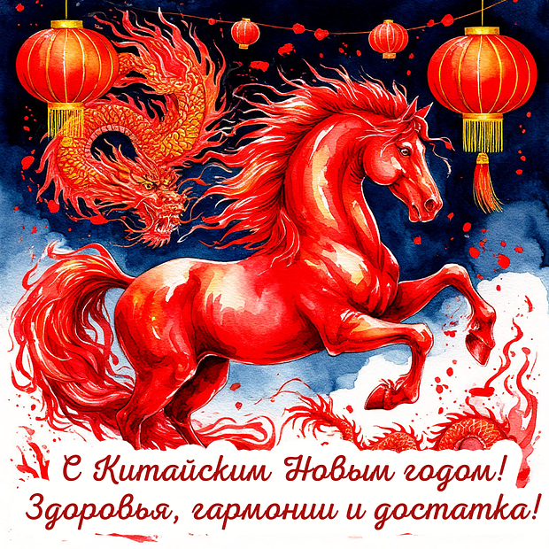 Красивая открытка с китайским Новым годом 2026
