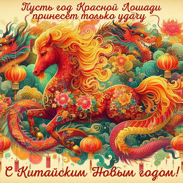 Открытка с поздравлением с китайским Новым годом
