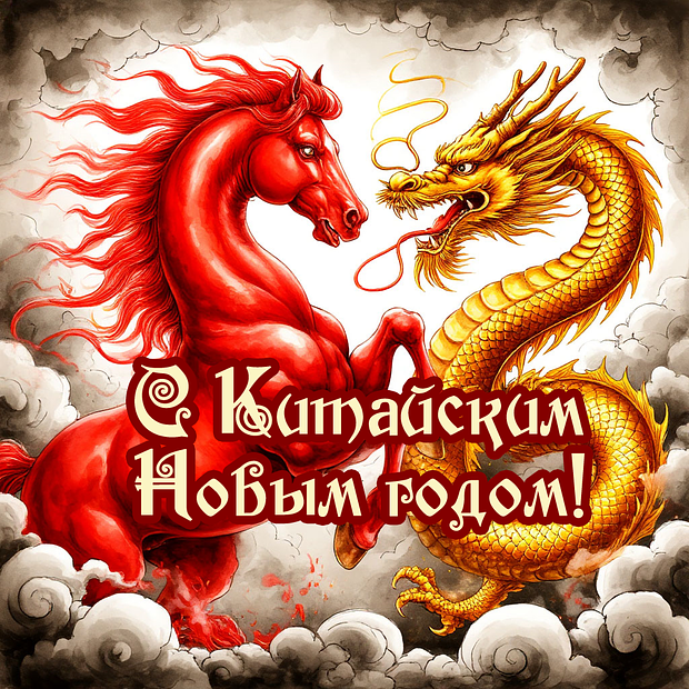 Открытка с китайским Новым годом с теплыми словами
