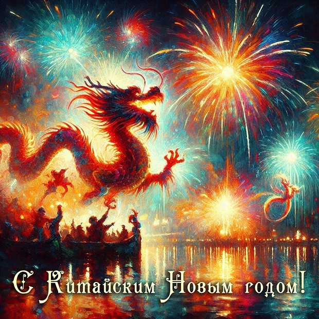 Оригинальная открытка с китайским Новым годом