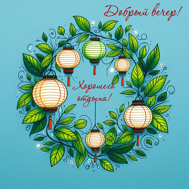 Красивая открытка с пожеланием доброго вечера

