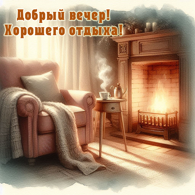 Открытка с пожеланием доброго вечера	
