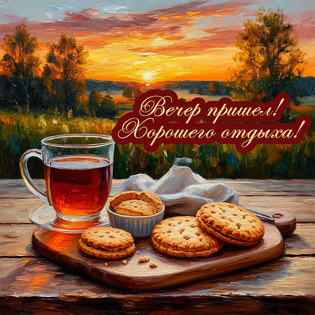 Открытка с пожеланием доброго вечера и спокойной ночи
