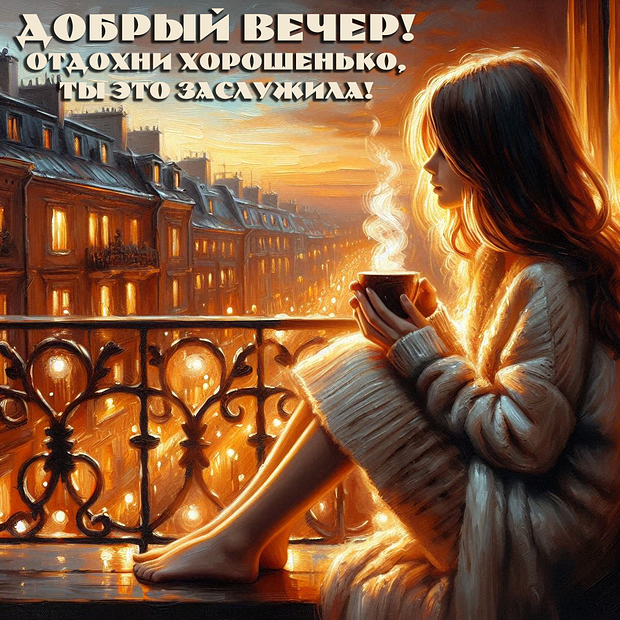 Открытка с пожеланием доброго вечера женщине