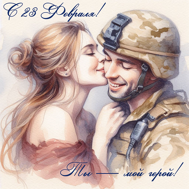 Поздравление с 23 Февраля в открытке
