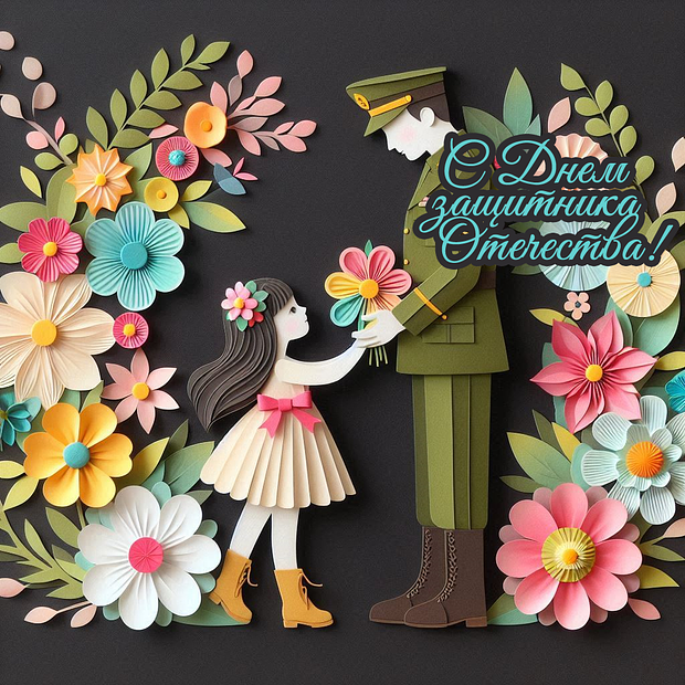 Открытка с поздравлением на 23 Февраля
