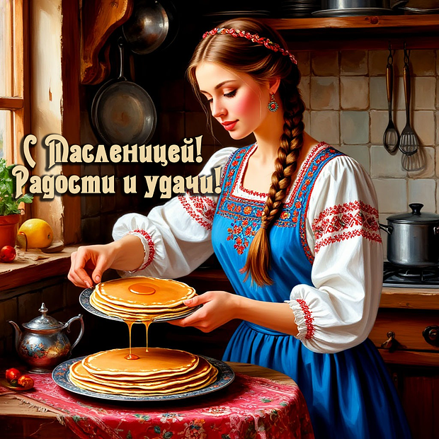 Открытка с поздравлением на Масленицу
