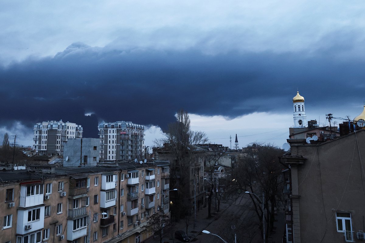 Smoke is seen from an oil refinery which caught fire following a missile attack near the port city of Odesa, amid the ongoing Russia's invasion, in Ukraine, April 3, 2022