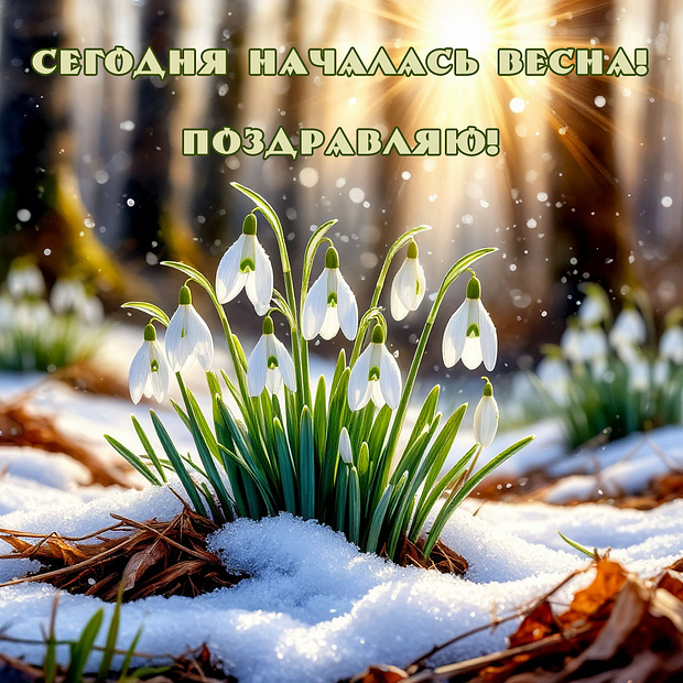 Открытка с поздравлением на первый день весны